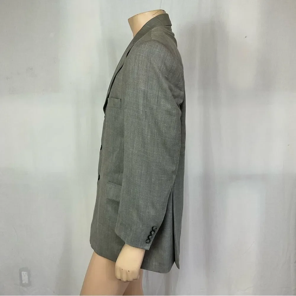 Yves Saint Laurent Vintage Gray Beige Wool 3 Button Front Blazer Coat Suit 54
